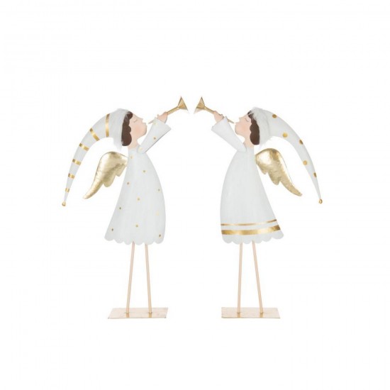 J Line hivers Jolipa Ange Trompette Fer Doré Blanc Assortiment De 2.