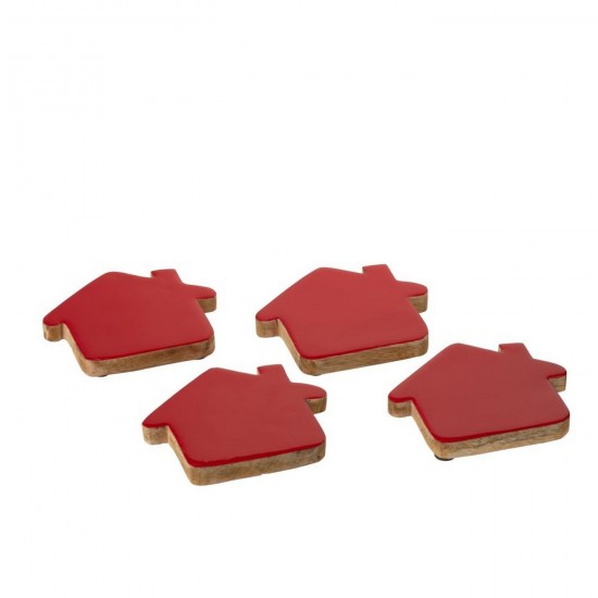J Line Set Of 4 Coaster House Mango Wood Christmas Red Natural coasters.