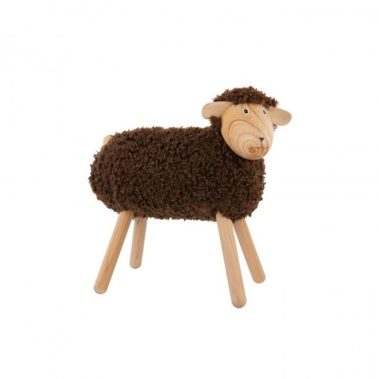 J Line Sheep Decorative Beech Wood Faux Fur Natural Dark Brown Large sheep.