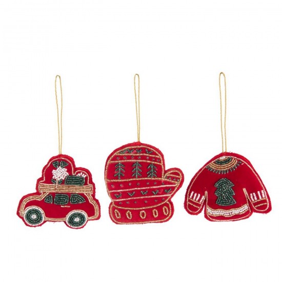 Jline Hanger Auto Wanten Trui Kralen Fluweel Kerstrood Assortiment Van 3.