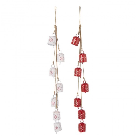J Line Hanger 7 Bells Snowflakes Iron White Christmas Red Assortment Of 2 garlands hanging.