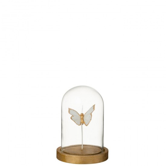 J Line cloches Jolipa Cloche Décorative Papillon Verre Blanc Doré Small.
