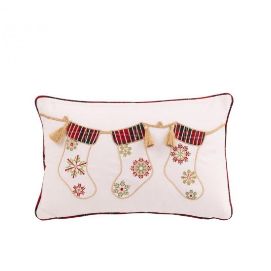 J Line Cushion Christmas Stocking Cotton White Christmas Red cushion.