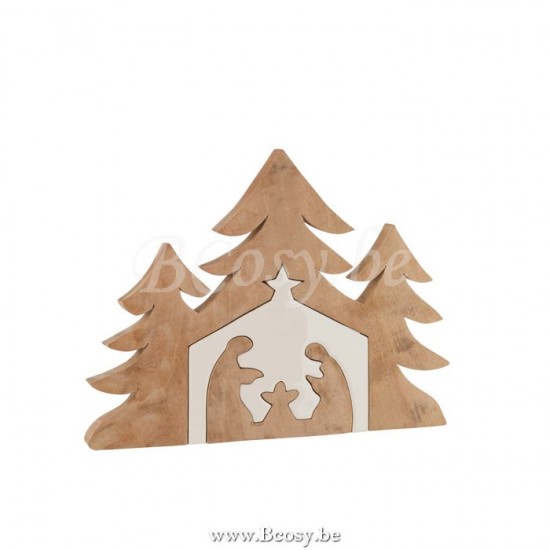 J Line Jline Kerststal Kerstbomen Puzzle Mango Hout Wit Naturel