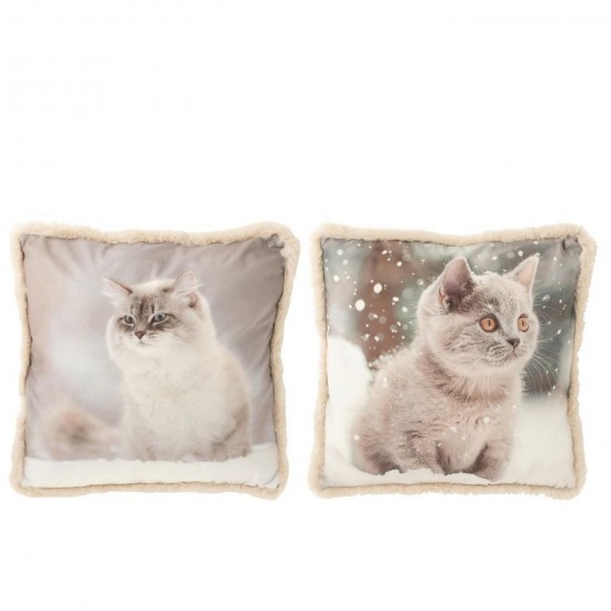 Jline Kussen Kat Polyester Greige Gebroken Wit Large Assortiment Van 2.