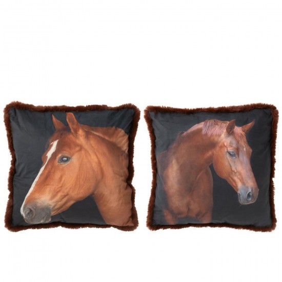 Jline Kussen Paard Polyester Bruin Large Assortiment Van 2.