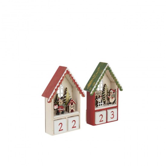 Jline Haus Adventskalender Led Sperrholz Weihnachtsrot Dunkelgrün Sortiert 2 kalendern.