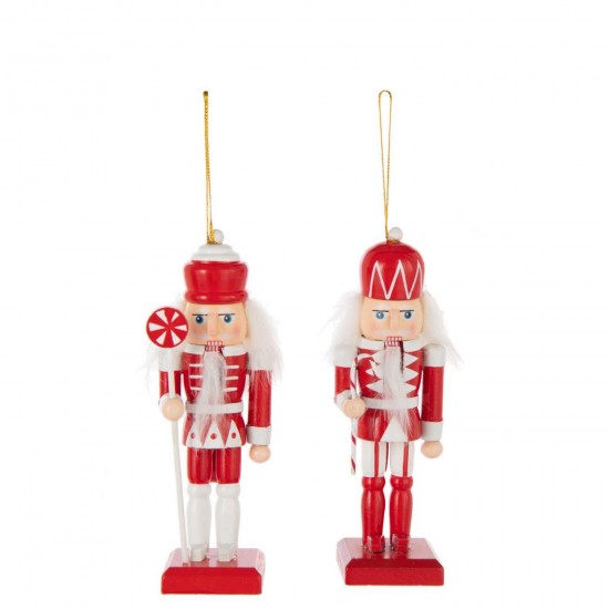 J Line Hanger Nutcracker Pinewood Red White Assortment Of 2 pendants.