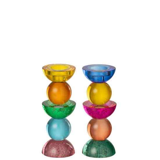 Jline Kaarshouder Glas Meerkleurig Small Assortiment Van 2.