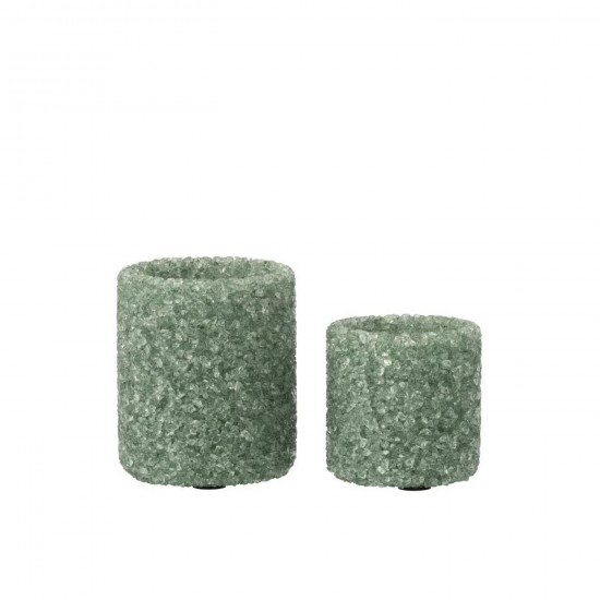 J Line Set Of 2 Tealight Holder Stone Glass Dark Green tea lights holders.