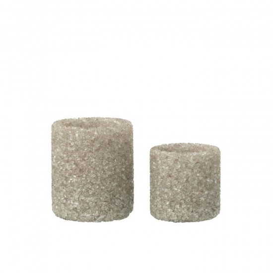 J Line Set Of 2 Tealight Holder Stone Glass Greige tea lights holders.