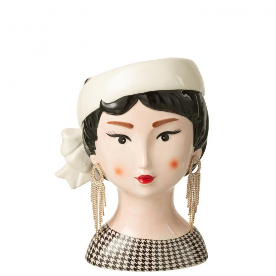 J Line Vase Pied De Poule Margo Ceramic Multicolored flowerpots.