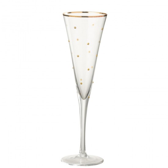 Jline Champagne Glas Stippen Glas Transparant Goudkleurig.