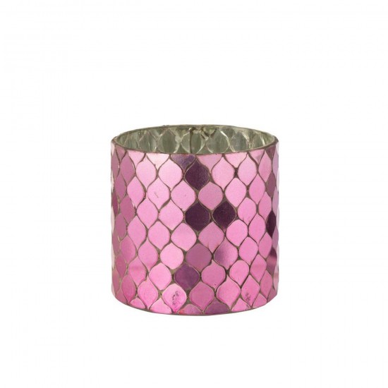 Jline Candelabro Cilindro Mosaico Vidrio Fucsia.