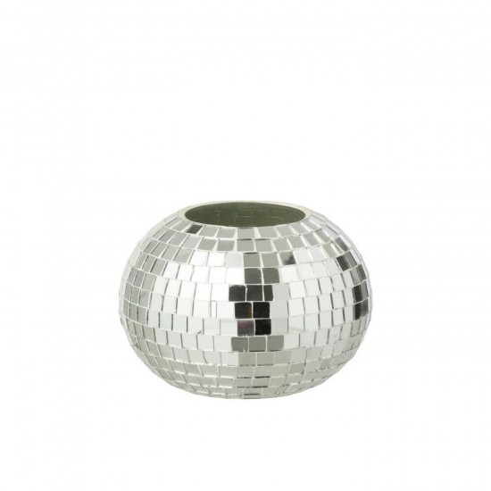 Jline Candelabro Bola Mosaico Vidrio Plata.