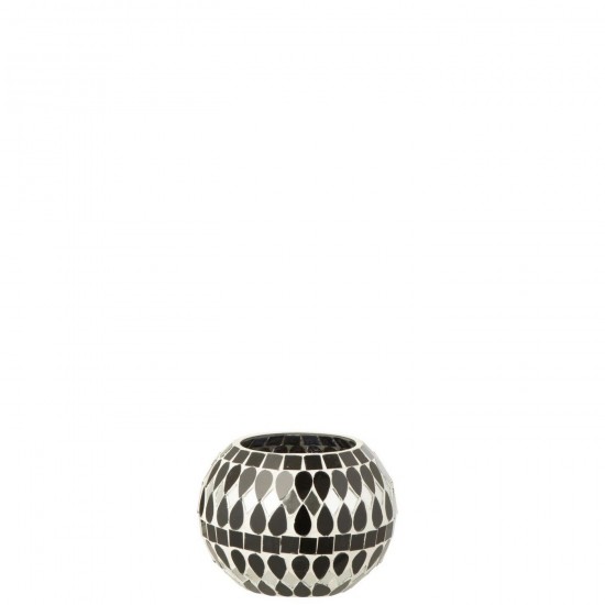 J Line Tealight Holder Mosaic Glass Black Silver Colored Small tea lights holders.
