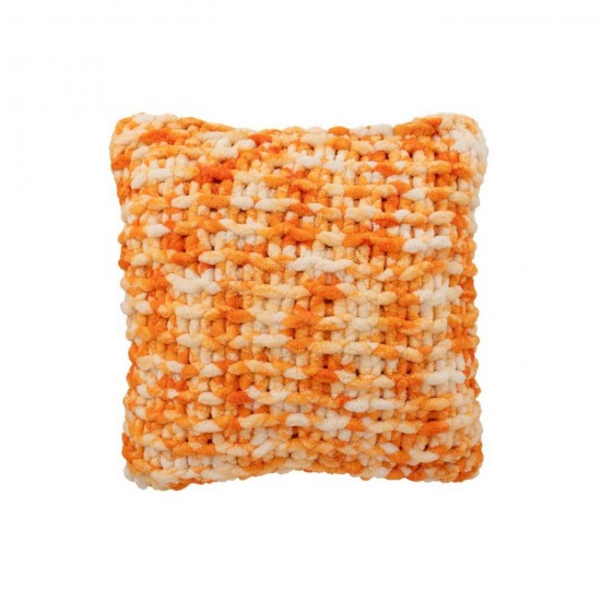 J Line Cushion Knitted Polyester Orange White cushion.