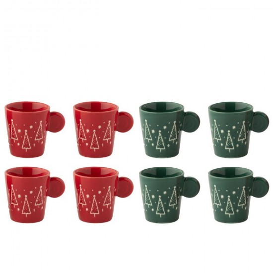 J Line hivers Jolipa Boite De 4 Tasse Noël Céramique Rouge Noël Vert Foncé Assortiment De 2.