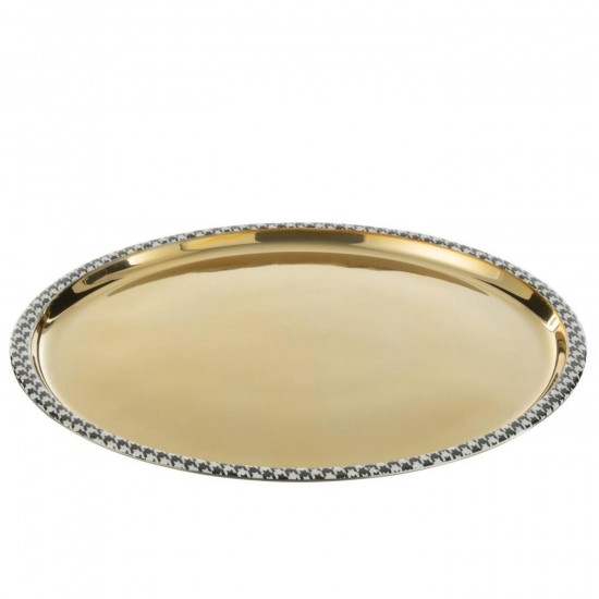 J Line Tray Round Pied De Poule Stainless Steel Gold Colored serving trays.
