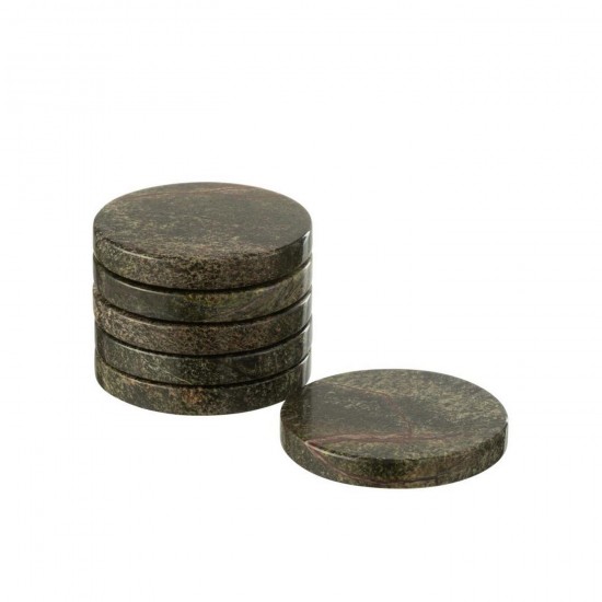 J Line Box Of 6 Coaster Round Marble Khaki Green Dark Green coasters.