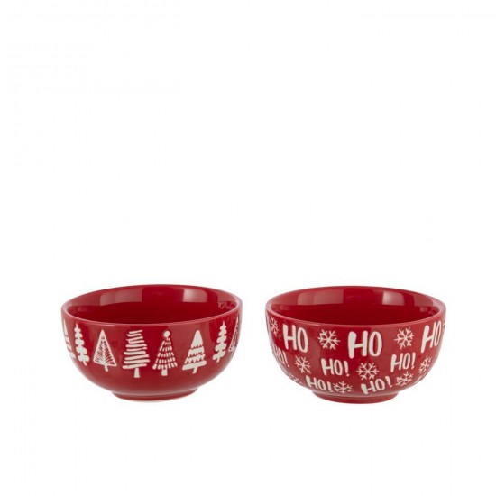 J Line plats Jolipa Bol Dolomite Rouge Noël Blanc Assortiment De 2.