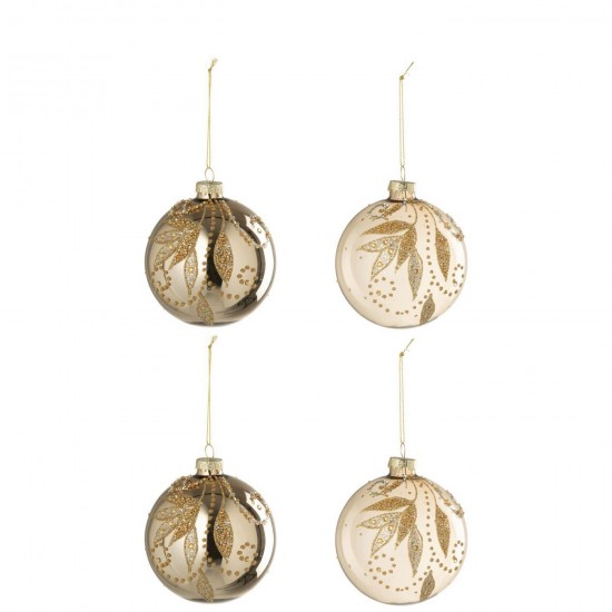 J Line boules de noel Jolipa Boite De 4 Boule De Noël Feuilles Pois Verre Doré.