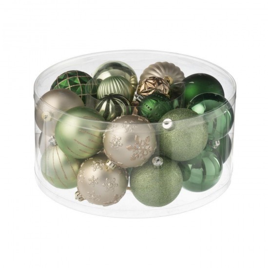 J Line boules de noel Jolipa Boite De 30 Boule De Noël Plastique Vert Menthe Écru.