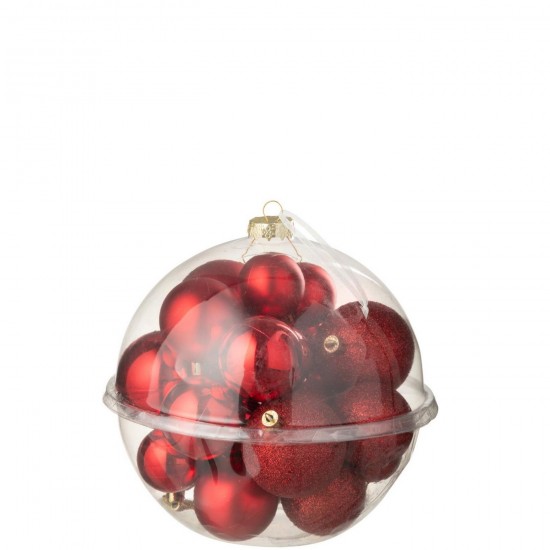 J Line boules de noel Jolipa Boite De 24 Boule De Noël Plastique Rouge Noël.