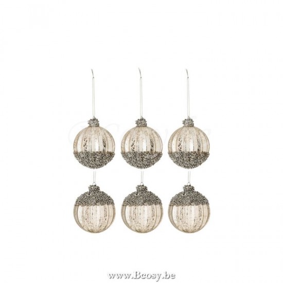 boules de noel Jolipa Jline Boite De 6 Boules De Noel Perles Verre Antique Argent Small Assortiment De 2