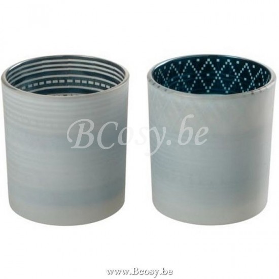 photophores Jolipa Jline Photophore Geometrique Verre Blanc Bleu Small Assortiment De 2