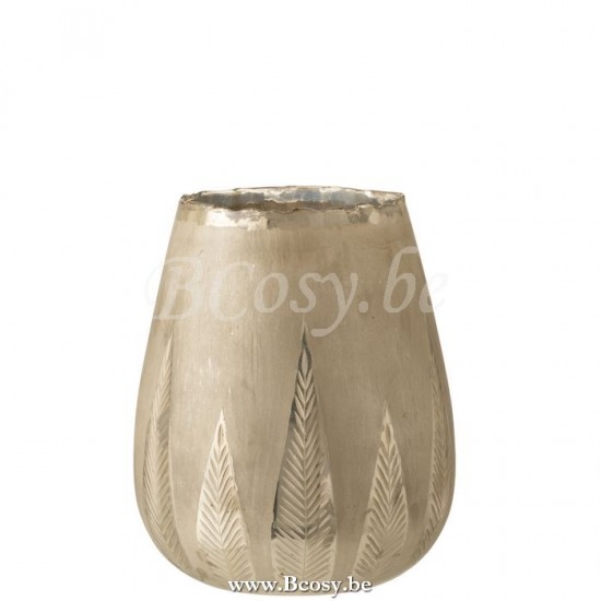 J Line Jline Porta T Light Foglia Rotondo Vetro Argento Large Fotosforo Hoja Redondo Cristal Plata Large