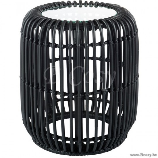 J Line Jline Side Table Round Rattan Glass Mat Black nested side tables sidetables