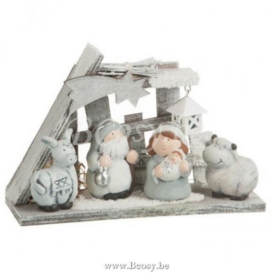 crèches de Noël Jolipa Jline Creche De Noel Bois Resine Gris Small