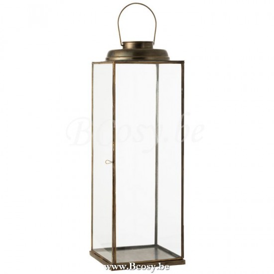 J Line Lantern Square Low Antique Glass Iron Bronze Large lanterns.