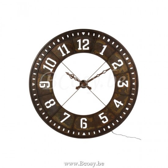 J Line Jline Clock Round Led Arabic Numerals Metal Brown watches clocks