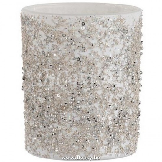 J Line Jline Porta T Light Perle Vetro Argento Large Portavelas Perlas Vidrio Plata Large