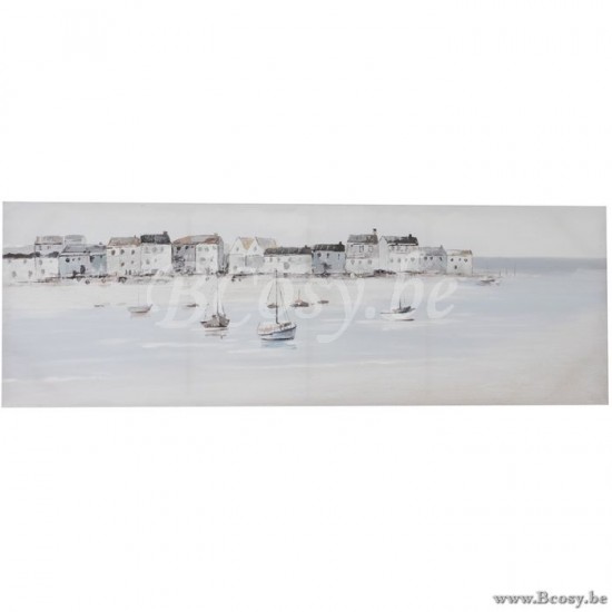 J Line cadres tableaux canevas Jolipa Tableau Port Canevas Antique Blanc Bleu.