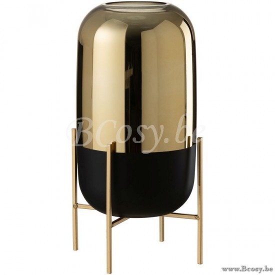 J Line Jline Windlicht Op Voet Glas Zwart Goud Large