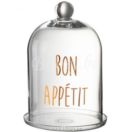 cloches en verre Jolipa Jline Cloche Bon Appetit Rond Verre Transparent Cuivre