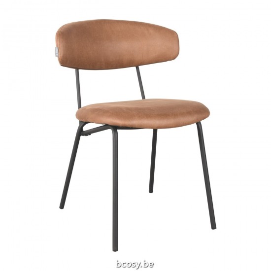 LABEL51 Esszimmerstühl Zack Cognac Micro Suede Zwart Metalen Frame.