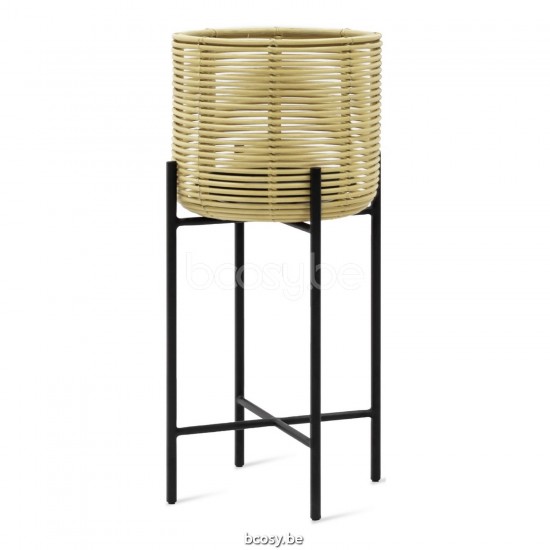 Vincent Sheppard Vivi Plantenpot Groot Zwart Stalen frame Naturel Rotan.
