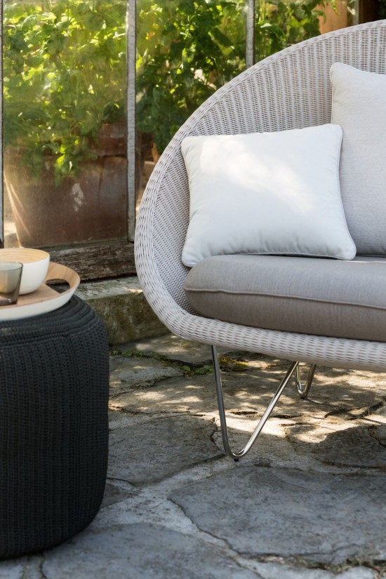 Vincent Sheppard Otto Holzkohle Beistelltisch Otto Hocker Anthrazit-Kohle Gehäkelte Kordel Polypropylen.