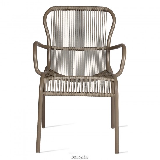Vincent Sheppard Loop fauteuils de jardin avec accoudoirs cadre en Aluminium Taupe Cordon Crocheté Taupe Polypropylène.