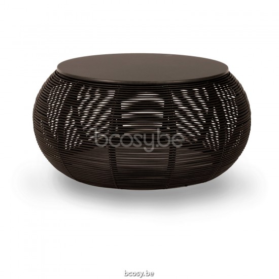 Vincent Sheppard Ivo Ronde Salontafel Dia 77 Zwart Wicker koord Polyethyleen Zwart HPL Tafelblad.
