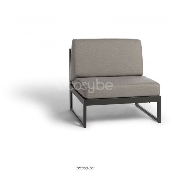 Diphano Landscape Modular kleiner zentraler Sessel mit Teakholzarmlehne Aluminium Lava Gestell Stoff All Weather Brown Mêlé A.