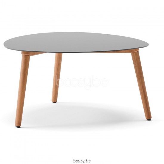 Diphano Ray Couchtisch bio S 80xR (35,5h) Natürliches Teakholz Gestell Tischplatte Aluminium Lava.