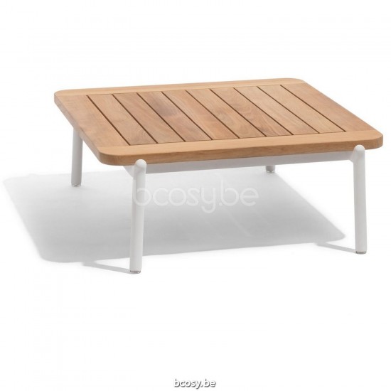 Diphano Omer table basse A (68x75) Cadre Aluminium blanc Dessus Teck naturel.