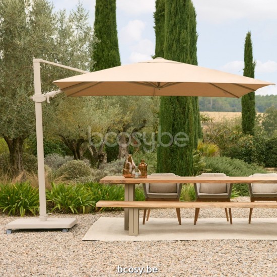 Jardinico ANTEGO 300x300 Parasol Ombrelle À Mât Libre Parasol Décentré Suspendu Deporté Pendant Flottant Carré 3x3 Mât Aluminium Thermolaqué En Lin| Toile-tissu Heather Sunbrella cat2.