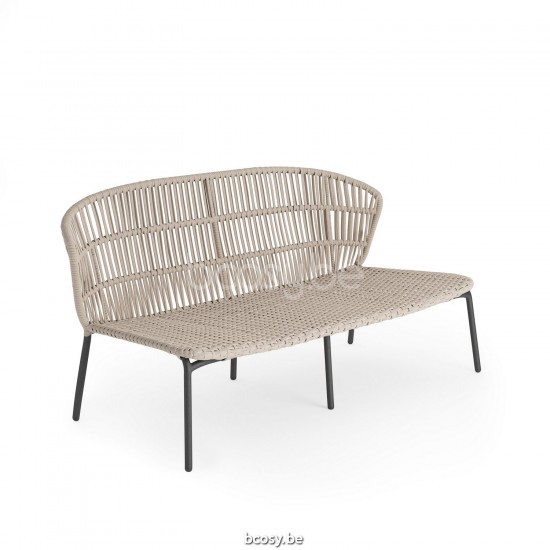 Jati Kebon Lima 2 places avec assise profonde Sans coussins Aluminium anthracite mat Corde Beige uni.