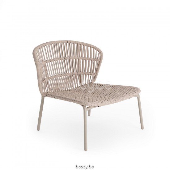 Jati Kebon Lima Chaise à assise profonde Sans coussins Couleur sable Corde Linnen.